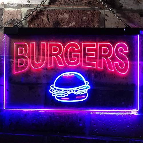 Hamburgers Burgers Dual LED Neon Light Sign1